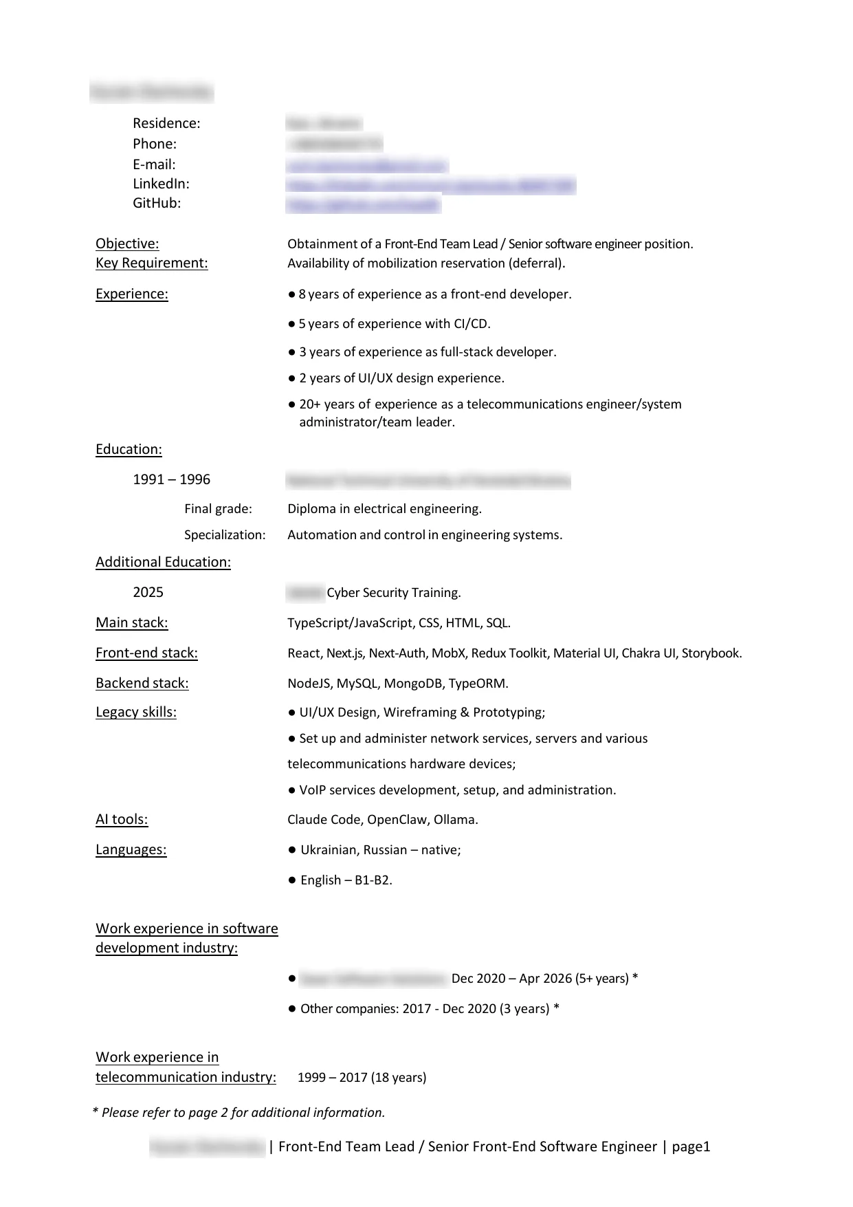 Front-End Team Lead — До